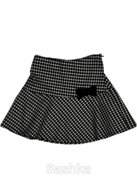 Спідниця для дівчинки Sashka  шкільна з бантом чорно-біла клітинка, розмір 116-146